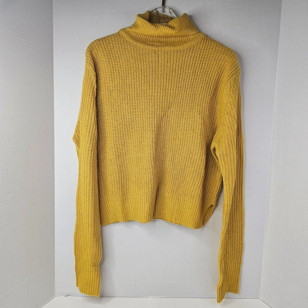UK2LA Yellow Jumper Women Sweatshirt Turtleneck Top Size M Cropped Pullover